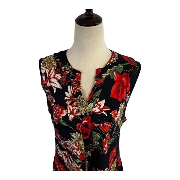Papillon Womens Multicolor Floral Sleeveless Hi Lo Button Dress Medium Hawaiian - Picture 5 of 8